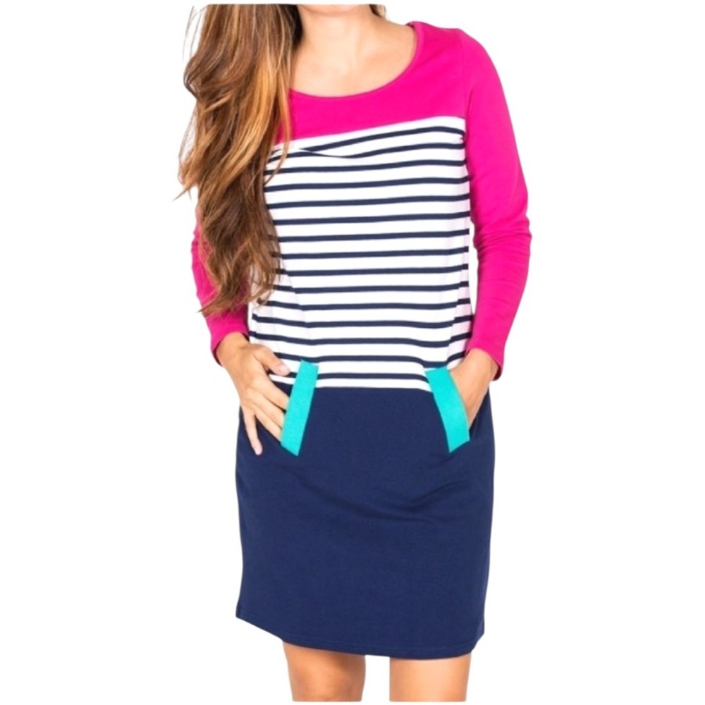 Tracy Negoshian Dress Women Small Pink Blue Striped‎ Bella Tunic Mini Nautical